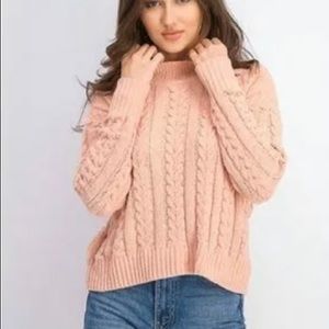 Hippie Rose Women’s Cable Knit Drop Shoulder Pink Sweater Small